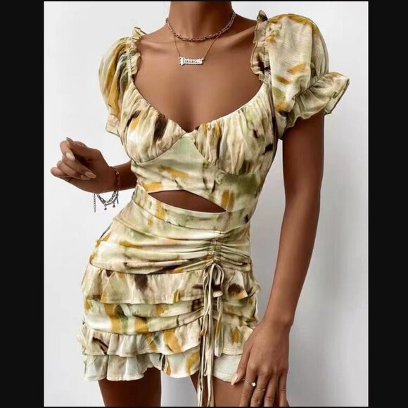 New Saints + Secrets Ruffle Ruched Detail Milk Maid Mini Dress Medium Feminine - Picture 1 of 13